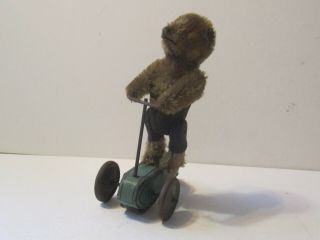 Antique Schuco Teddy Bear On Metal Wheel Toy (bear Is Missing Ears)