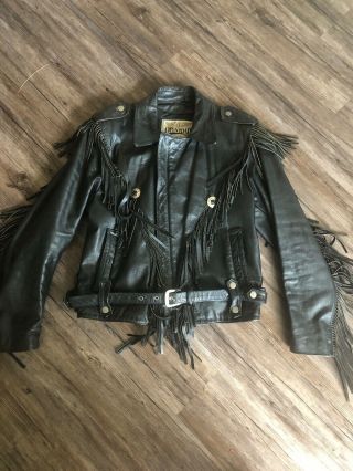 Open Road Vintage Leather Jacket Leather Fringe Black Rare Men’s Women’s Biker