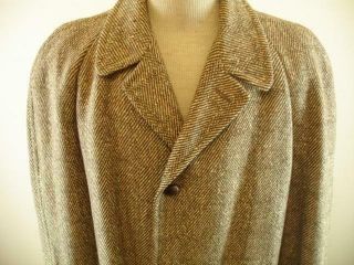 Mens M Vtg 1930 ' s Alpagora Brown Herringbone Heavy Wool Tweed Long Coat Tailored 2