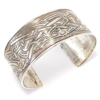 Ornate Celtic Double Dragons Silver Cuff Bracelet Artisan