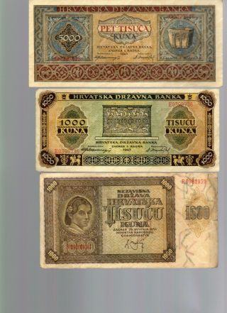 Seven (7) Banknote Set: Wwii Fascist Croatia Set (1941 - 1943)