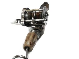 Vintage Stub Caster Short Curled Ice Fishing Rod Pole W/ Pflueger Reel Rare 22 "