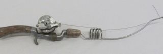 Vintage Stub Caster Short Curled Ice Fishing Rod Pole w/ Pflueger Reel Rare 22 