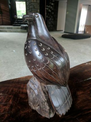 Vintage Ironwood Hand Carved Perched Eagle Statue 14” 11 Lbs