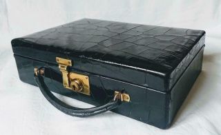 Antique Edwardian Crocodile Pattern Leather Fitted Jewellery Traveling Case Box