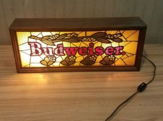 Vintage Budweiser Beer Stained Glass Style Lighted Bar Sign Rare
