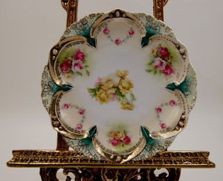 Antique Rs Prussia Hand Painted Flowers Plate.