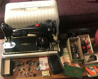 Vintage Singer Model 201 - 2 Sewing Machine With Many & Plastic Carry Case