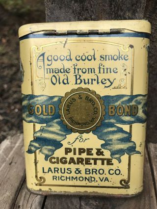 Vintage Gold Bond Cross Cut Plug Pocket Tobacco Tin Can Advertising Nr