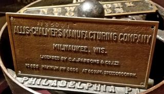 C.  A.  Parsons Co Allis Chalmers 1920 ' s Bronze Antique Steam Plaque 3