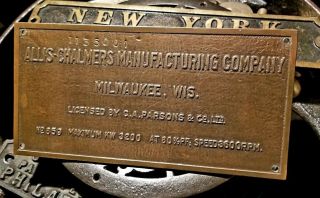 C.  A.  Parsons Co Allis Chalmers 1920 ' s Bronze Antique Steam Plaque 6