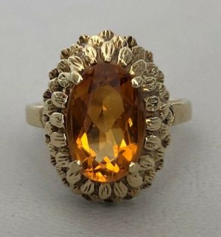 Vintage Retro 585 Yellow Gold Faceted Citrine Stone Ring Size 5 – 5.  7 Grams