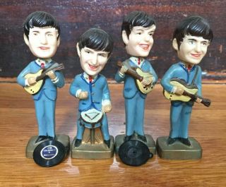 Vintage 1960’s The Beatles Cake Toppers Nodders Bobble Head Plastic Novelty