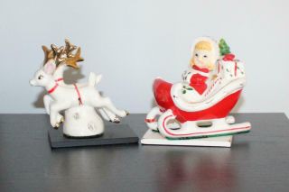 Vintage Christmas Girl On Sleigh,  Reindeer Relco