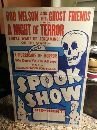Spook Show Poster Window Card Vintage Ghost 14x22