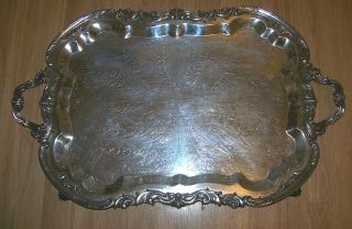 Ornate Large 29 " Antique Fb Rogers 2377 Four Footed Silver Tray Trademark 1883