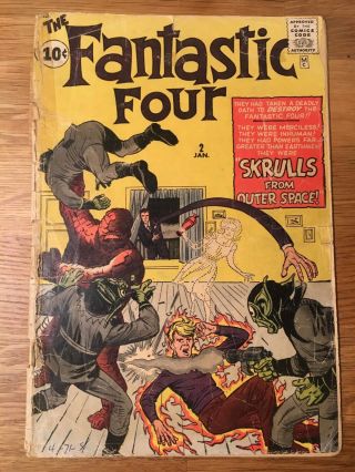 Fantastic Four 2 Rare 1st App Of Skrulls Grade 1 - 2 Raw