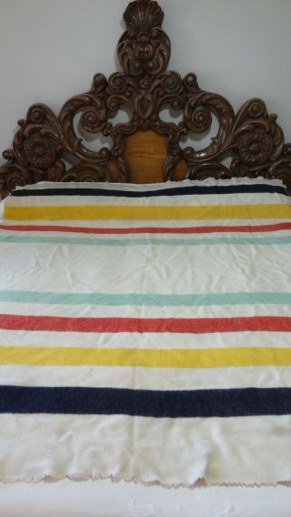 Vintage Very Old Hudson’s Bay Four Point Wool Blanket W/wear Both Ends L39.