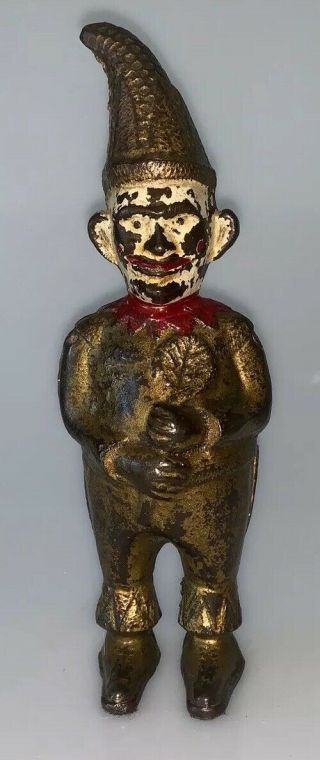 Vintage Cast Iron Clown With Crooked Hat Still Bank