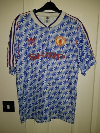 Manchester United Man Utd 1990 Retro Vintage Blue Shirt Adidas Sharp M