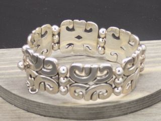 Vintage Mexico Heavy Link Bracelet Mws Sterling Silver Modernist 94 Grams 7.  5 "