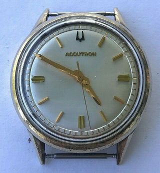 Vintage 10 K Gold Fi.  Bulova Accutron Swiss Mens Watch W Seconds Hand,  Dial