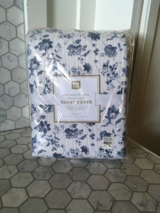 Pottery Barn Teen Vintage Blue White Floral Matelasse Duvet Cover Full/queen