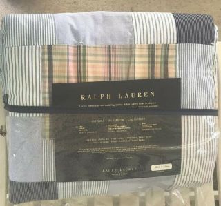Vintage Htf Rare Ralph Lauren Patchwork Quilt Madras Seersucker Bedding 2