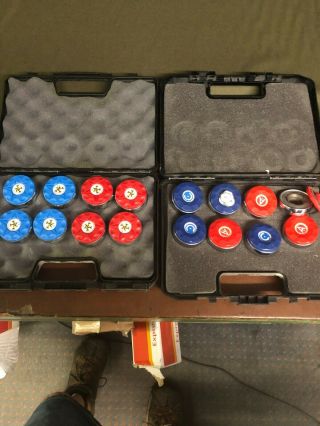 Antique American shuffleboard pucks / weights numbered Cases Not 12