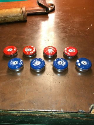Antique American Shuffleboard Pucks / Weights Numbered Cases Not