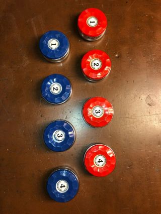 Antique American shuffleboard pucks / weights numbered Cases Not 2