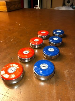 Antique American shuffleboard pucks / weights numbered Cases Not 4