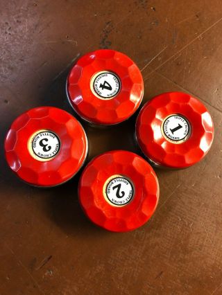 Antique American shuffleboard pucks / weights numbered Cases Not 9