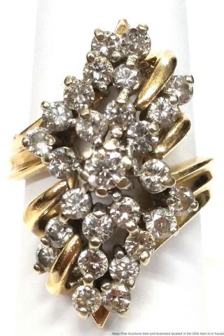 14k Yellow Gold Approx 2ctw Diamond Ladies Vintage Cocktail Cluster Ring