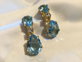 Stunning Vintage Estate Signed Christian Dior Blue Rhinestone Clip Earrings