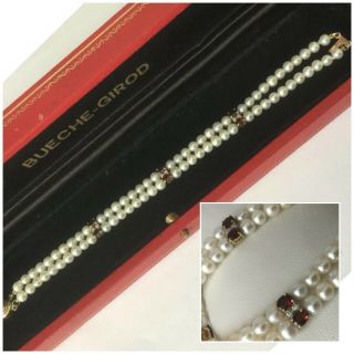 Exquisite Vintage 14ct Gold Fresh Water Pearl,  Diamond & Garnet Bracelet