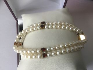 Exquisite Vintage 14ct Gold Fresh Water Pearl,  Diamond & Garnet Bracelet 2