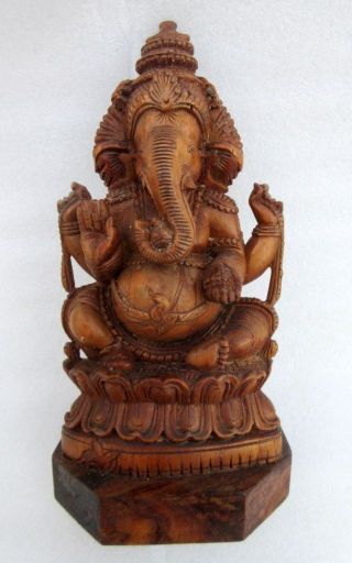 Vintage Old Hand Carved Home Decorative Wood Hindu God Ganesha Figure Statue