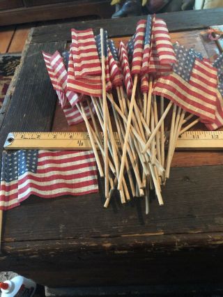 40 Antique United States 48 Star Parade Flags,  5.  5 " X3.  5 " Muslin