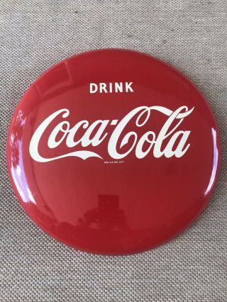 Vintage Coca Cola Metal Button Sign 16” Am Sign Co.  Lynchburg,  Va Ex
