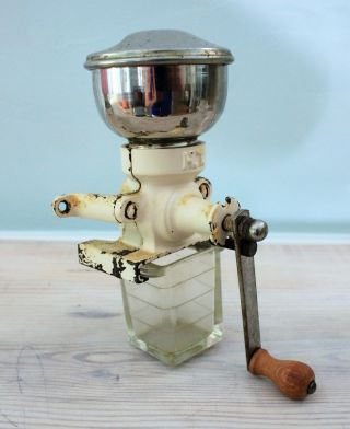 Cast Iron Glass Vintage Antique Wall Mount Coffee Grinder