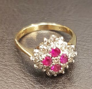 Vintage 18ct Gold Ruby And Diamond Cluster Ring