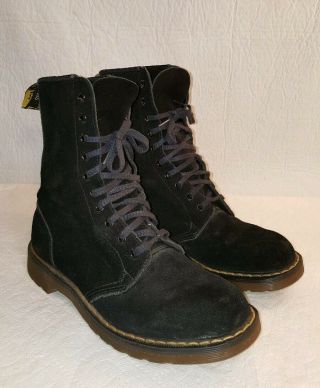 Doc Dr Martens Black Suede Boots Made In England Vintage Sz 7 Uk / Us 9