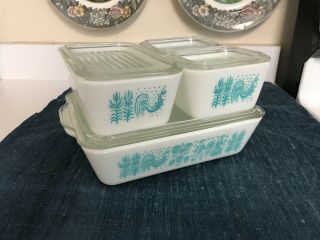 Set Of 4 Vintage Pyrex Glass Amish Butterprint Refrigerator Dishes Exclnt