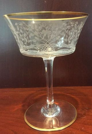 Set Of 12 Baccarat Crystal Leillah Champagne/sherbet Glasses - Gold Rims - Vintage