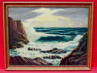 Vintage Early Mid Century Seascape Sea Oil Painting Signed John J Siebenhuener