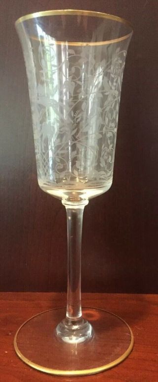 Set Of 12 Baccarat Crystal Leillah Wine Glasses - Gold Rims - Vintage