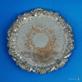 George Iv Old Sheffield Plate Footed Salver / Waiter Tray C1825 Foliate Design