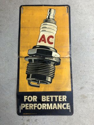 1939 Vintage Ac Delco Spark Plug Gas Station Tin Sign Oil Auto Garage