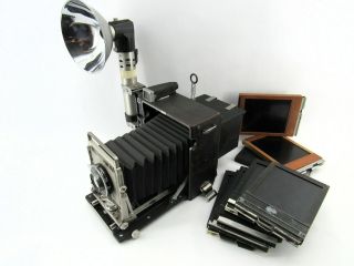 Vintage 4x5 Crown Graphic Graflex Camera W/flash & Film Holders